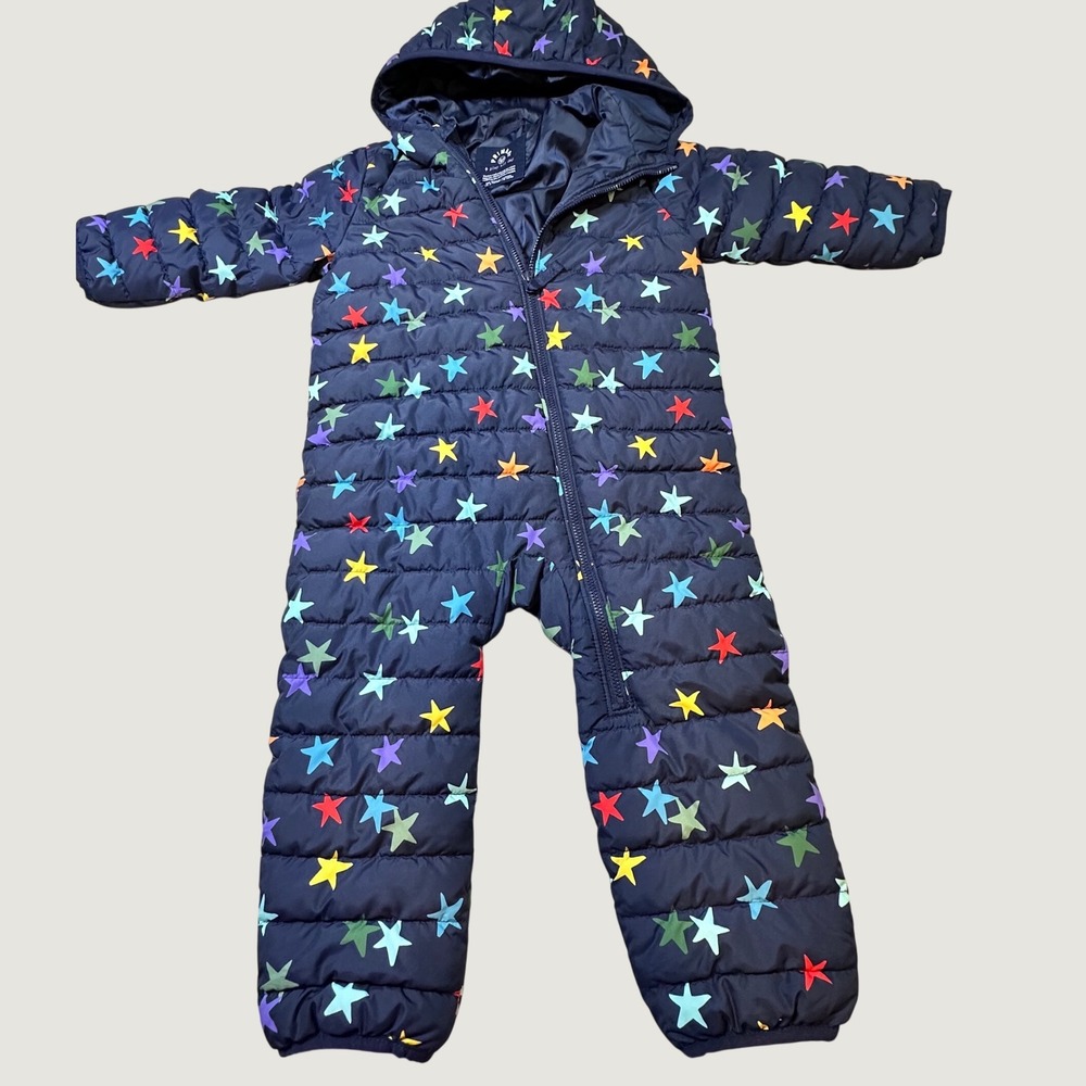 Primary Navy Rainbow Star Puffer Snowsuit Hooded One Piece 18-24 Months